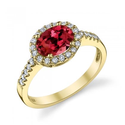 Ruby and Diamond Halo ring yellow gold 120653